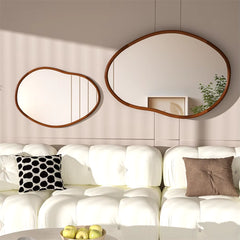 Mid Century Asymmetrica Large Wall Mirror with Irregular Wood Frame Dressing Mirror