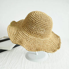 Womens Floppy Straw Sun Hat Foldable Packable Roll up Wide Brim Beach Caps Summer Vacation Sun Hat for Women