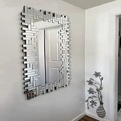 Large Grecian Venetian Mirror Hotel Home Vanity 24.8" X 47.3" Rectangle Reflection Silver Clear Glass Handcrafted Wall