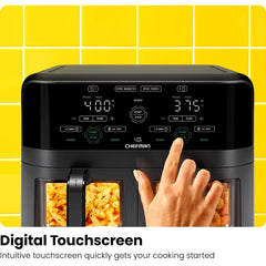 6 Quart Dual Basket Air Fryer Oven with Easy View Windows, Sync Finish, Hi-Fry, Auto Shutoff, 2 Independent