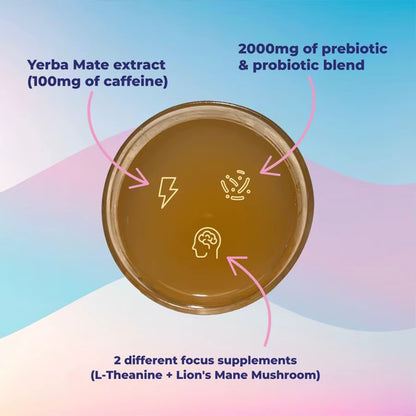 Prebiotics and Probiotics Yerba Mate Instant Tea Powder 3-In-1 Super Drink Clean Energy, Gut Health