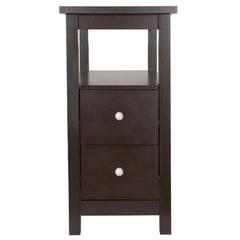 Set of 2 Narrow End Table W/2 Drawers Open Shelf Sofa Side Table for Living Room