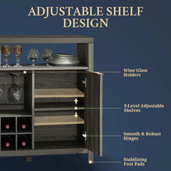Bar Cabinet with Wine Rack, Wine Bar Buffet Cabinet with Storage, Liquor Bar Buffet Sideboard, Midnight Oak