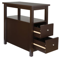 Set of 2 Narrow End Table W/2 Drawers Open Shelf Sofa Side Table for Living Room