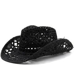 Straw Hats Cowboy Woven Hand Knitting Sun Hats Western Cowboy Hats Foldable Roll up Cap Travel Dresses Office Gift Men & Women