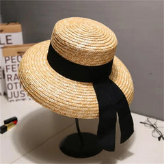 Summer Straw Hat Pearl Pin Women'S Summer Seaside Sunshade Hollow Groove Flat Top Straw Hat Sombrero 여성모자