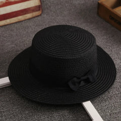 1 Pc Panama Simple Summer Beach Hat Female Casual Lady Women Flat Brim Bowknot Straw Cap Girls Sun Hat Chapeu Feminino