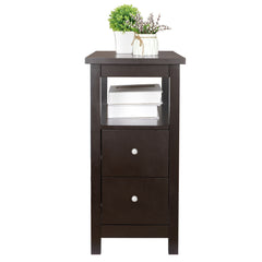 Set of 2 Narrow End Table W/2 Drawers Open Shelf Sofa Side Table for Living Room