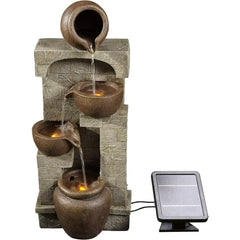 Outdoor Water Fountain Cascading Bowls and Stacked Stones LED for Outdoor Living Spaces to Create a Calming Oasis,Fountains
