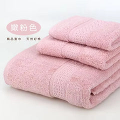 Bath Towel Set with Handkerchief, Face Cloth, Family Terry Towels, Bathroom Gift, 17 Colors, 3 Pcs
