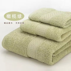 Bath Towel Set with Handkerchief, Face Cloth, Family Terry Towels, Bathroom Gift, 17 Colors, 3 Pcs
