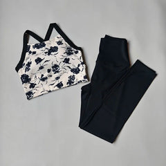 Women'S 2PCS Gym Yoga Suit Fitting Sports Set Workout Breathable T Shirts Bra Short Sleeve Crop Top Bell-Bottoms Leggings Suit