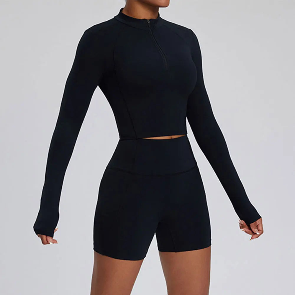 Women'S 2Pcs Yoga Suit Tight Fitting Sports Set Workout Breathable Fitness Bra Gym Long Sleeve Crop Top Bell-Bottoms Leggings