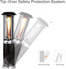 Propane Patio Heater, Stainless Steel Standing, 36,000 Btus Portable Commercial Outdoor Gas Patio Heater with Glass