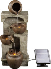Outdoor Water Fountain Cascading Bowls and Stacked Stones LED for Outdoor Living Spaces to Create a Calming Oasis,Fountains
