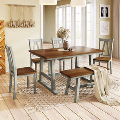 7-Piece Dining Table Set, 76.9Inch Extendable Trestle Dining Table with Upholstered Side Chair and Arm Chair, Dining Table Set