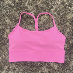 Solid Color Y Shape Line Women Fitness Sport Bra Top Soft Tight Comprehensive Training Jogging Gym Yoga Underwear with Chest Pad