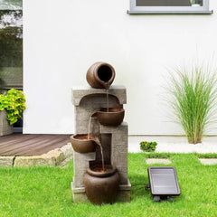 Outdoor Water Fountain Cascading Bowls and Stacked Stones LED for Outdoor Living Spaces to Create a Calming Oasis,Fountains