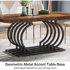 Dining Table, 63 Inch Faux Marble Wood Kitchen Table for 6 People, Rectangular Dinner Room Table Geometric Frame for Kitchen