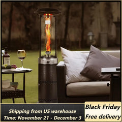 Propane Patio Heater, Stainless Steel Standing, 36,000 Btus Portable Commercial Outdoor Gas Patio Heater with Glass