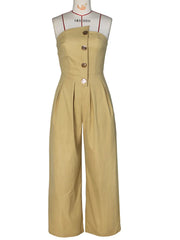 New Chic Button Details Palazzo Jumpsuit One Piece Outfits Womens Ruched Strapless Wide Legs Jumpsuits Romper Clubwear