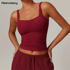 Women'S Sports Bra Square Neck Tight Yoga Tank Top Gym Running Breathable Casual Vest Female Comfort Fit Workout Top