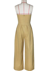 New Chic Button Details Palazzo Jumpsuit One Piece Outfits Womens Ruched Strapless Wide Legs Jumpsuits Romper Clubwear