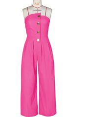 New Chic Button Details Palazzo Jumpsuit One Piece Outfits Womens Ruched Strapless Wide Legs Jumpsuits Romper Clubwear