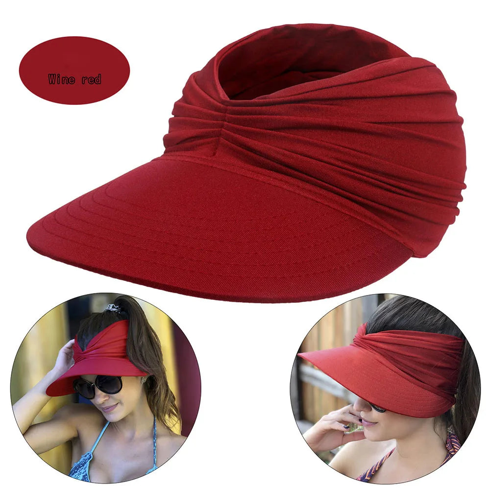 Polyamide Sun Protect Wide Brim Sunhat Women Outdoor Summer Hat Open Top Hollow Cap Adult Sun Visor Hat Travel Seaside Beach Hat