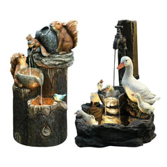 Solar Animal Garden Statue Ornaments with LED Lights Creative Resin Squirrel Duck Fountain Statues Figurines Garden Lawn Decor