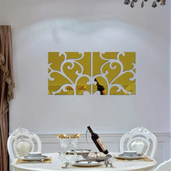 4Pc Acrylic Mirror Wall Stickers Self Adhesive Flower ShapeHome Living Room