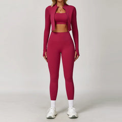 3PCS Yoga Set Women'S Gym Clothes Sportswear Yoga Suits Zipper Long Sleeve Push up Bra High Waist Leggings Sexy Sports Sets