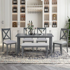 7-Piece Dining Table Set, 76.9Inch Extendable Trestle Dining Table with Upholstered Side Chair and Arm Chair, Dining Table Set