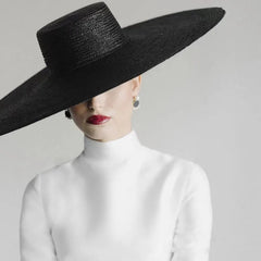 2022 New Spring Summer 18Cm Wide Brim Black Straw Hat Flat Top Straw Hats for Women Elegant French Retro Sun Hat Designer Hat