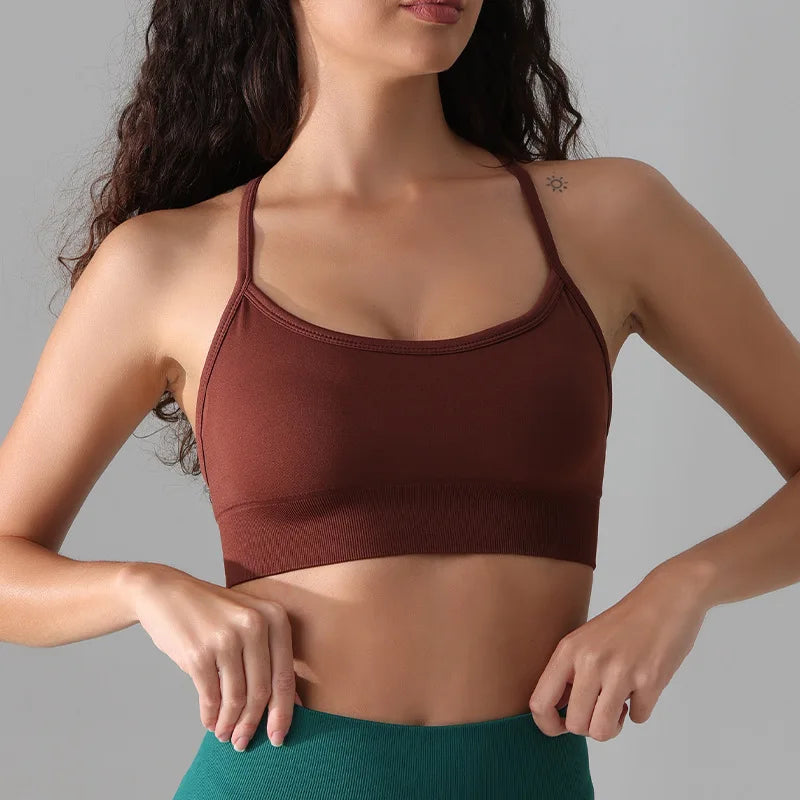 Open Back Wireless Crop Top Cross Yoga Bra Seamless Sport Bras Women Gym Shockproof Bra Fitness Running Underwear XP17