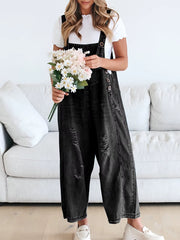 Overalls Women Hole Suspender Jeans 2024 Autumn Female Streetwear Baggy Wide Leg Pants Vintage Casual Denim Braces Trousers