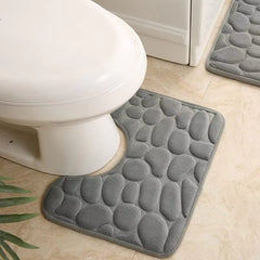 Non-Slip 50*80Cm Bath Mat and 50*40Cm Toilet Mat Bathroom Rug Set Soft Bath Mat with Cobblestone Pattern Washable Bath Mats