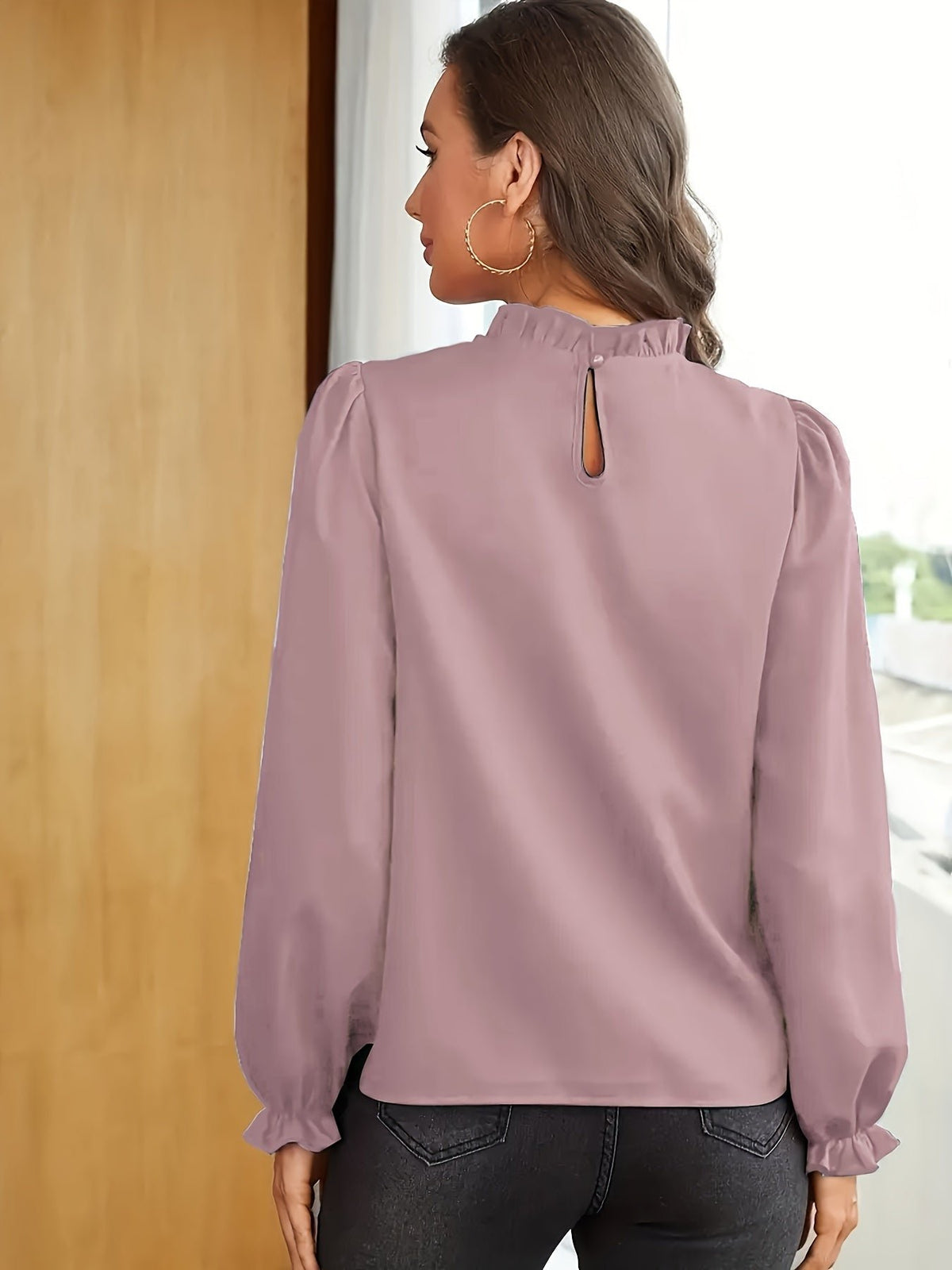 Women's Chiffon Work Ruffle Long Sleeve Blouse