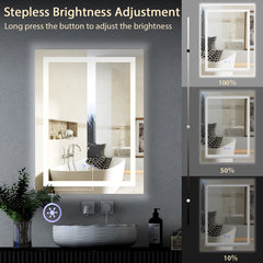 32 Inch X 24 Inch Bathroom Anti-Fog Wall Mirror with Colorful Light