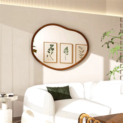 Mid Century Asymmetrica Large Wall Mirror with Irregular Wood Frame Dressing Mirror
