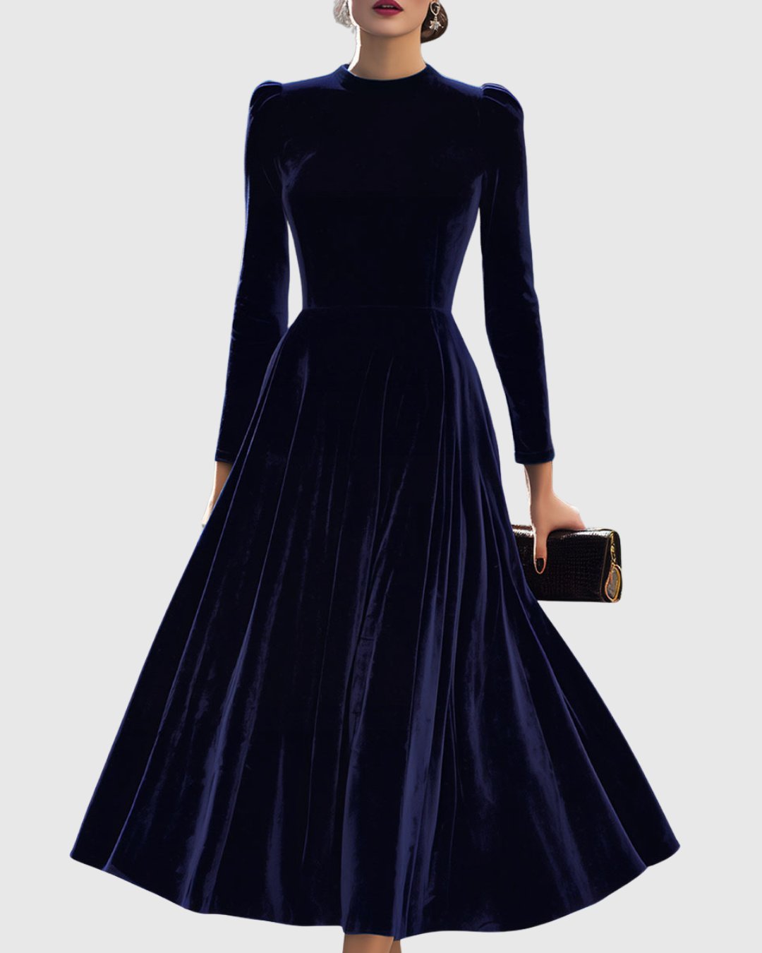 Women's Pleated Velvet Midi Party Dress