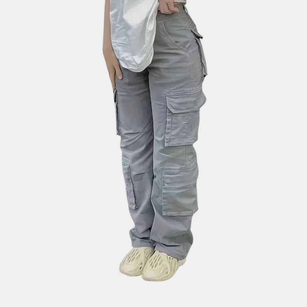 Women's High-Waisted Straight-Leg Cargo Trousers - Gray