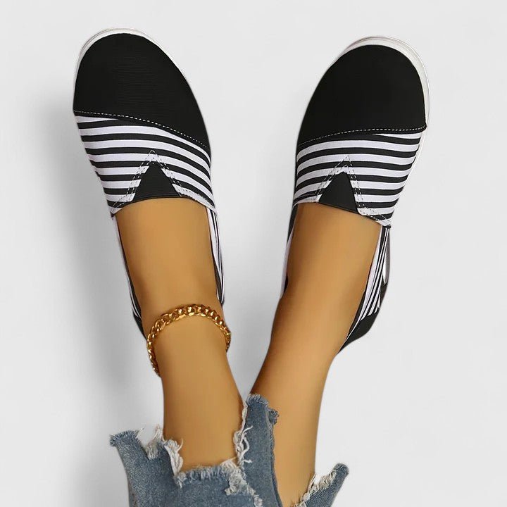 Women's Striped Slip-On Platform Wedge Trainers - Black