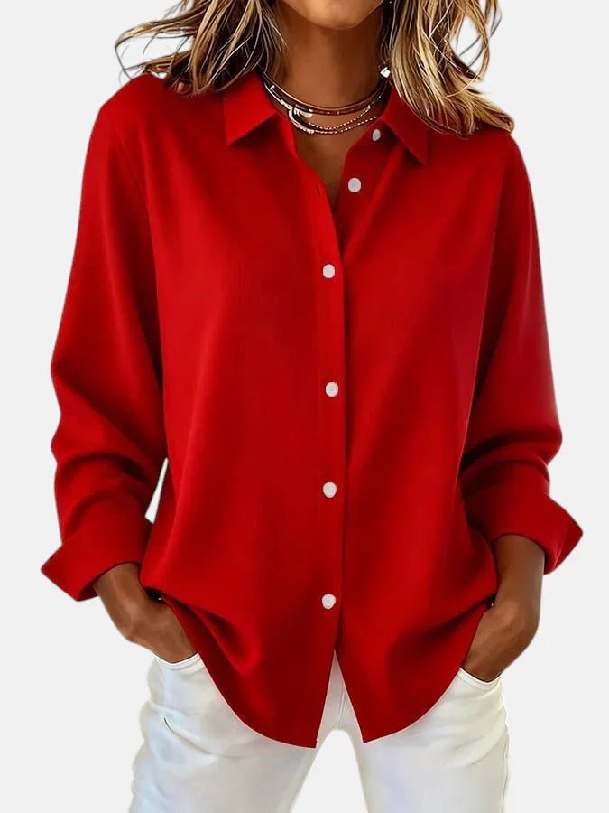 Women's Oversized Long Sleeve Blouse - Red