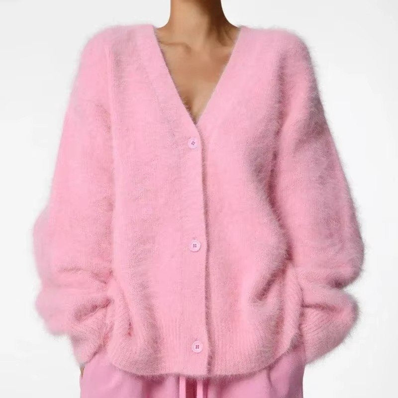 Women's Oversized V-Neck Cardigan - Pink