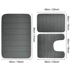 3Pc Sets Bath Mats Non Slip Memory Foam Bathroom Soft Rugs Water Absorption Dry Fast Bath Mat Machine Washable for Home Floor