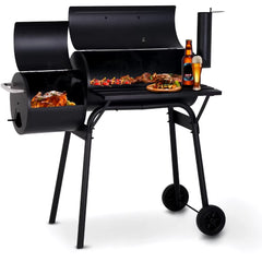Charcoal Grills Outdoor BBQ Grill Offset Smoker with Wheels Side Fire Box Portable Barbecure Grill for Outdoor Cooking Backyard