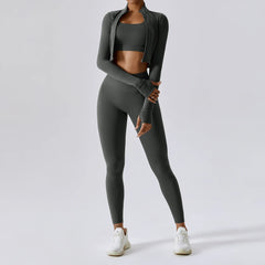 3PCS Yoga Set Women'S Gym Clothes Sportswear Yoga Suits Zipper Long Sleeve Push up Bra High Waist Leggings Sexy Sports Sets
