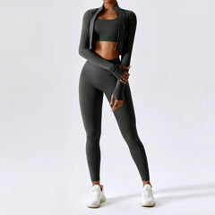 3PCS Yoga Set Women Workout Sets Sportswear Gym Clothing Fitness Zipper Long Sleeve High Waist Leggings Sports Suits Yoga Suit