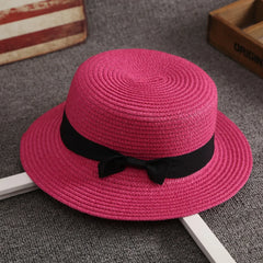 1 Pc Panama Simple Summer Beach Hat Female Casual Lady Women Flat Brim Bowknot Straw Cap Girls Sun Hat Chapeu Feminino